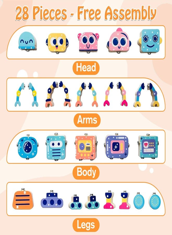 Liangding Robots Wooden Snap-Together Building Toys - 28-Piece STEM Montessori Educational Blocks for Toddlers Ages 3-6 | Fine Motor Skills Development | Safe, Durable, Creative Robot Toys Gift for Kids - Image 3